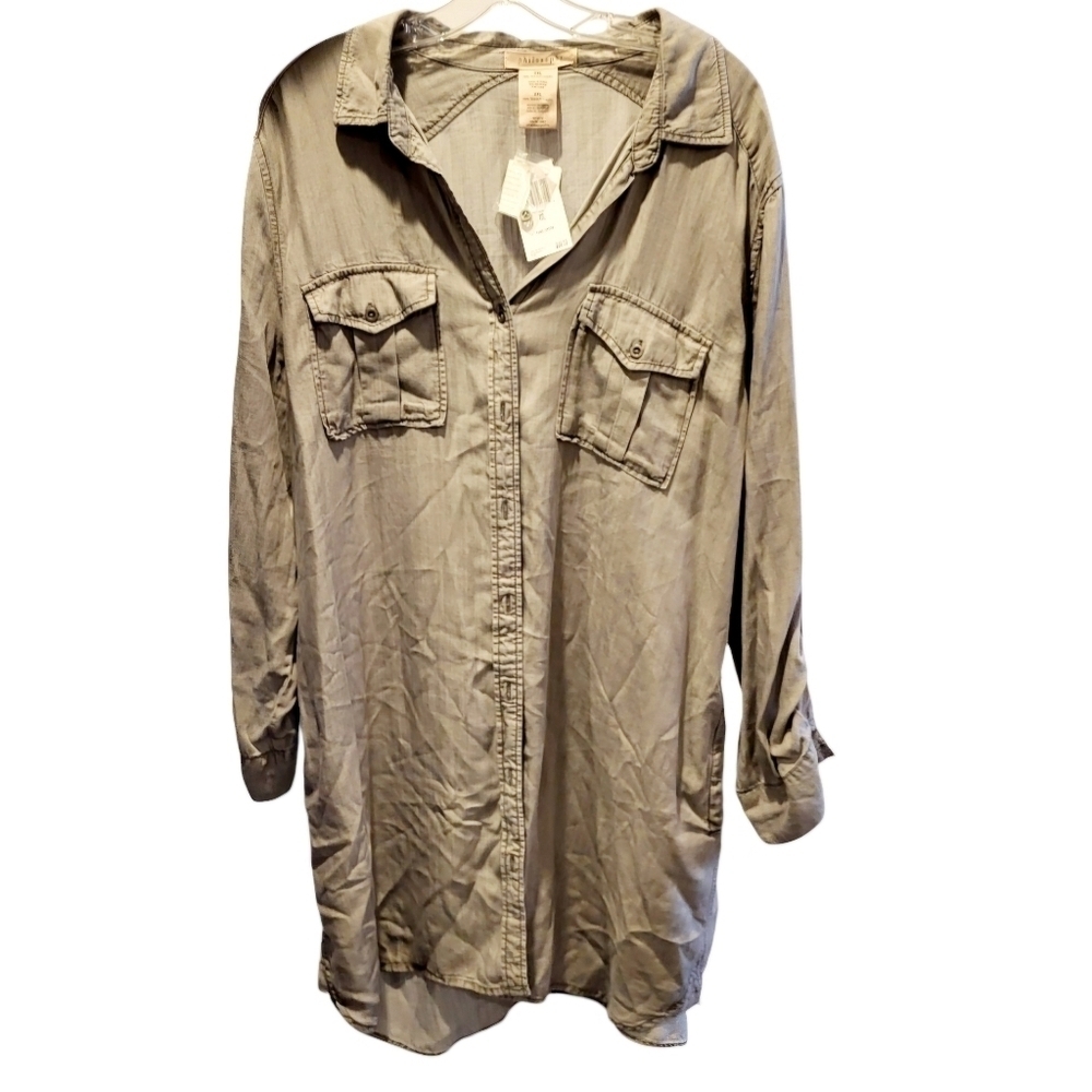 Philosophy Gray Tencel Tunic Shirt Button Down Dress Size XXL NEW with tags!